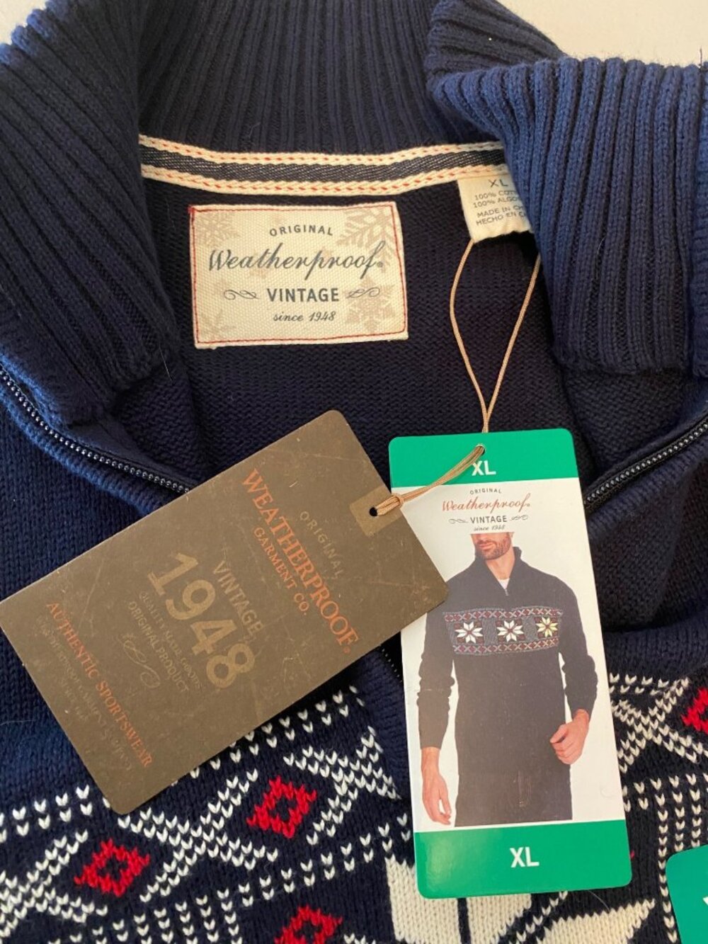 NWT Weatherproof Vintage Navy Half-Zip Sweater Nordic Pattern 100% Cotton - Picture 3 of 10